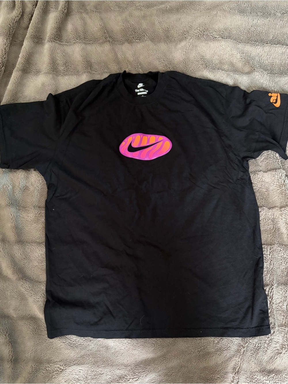 Nike Black Short-Sleeve Tee with Pink and Orange Logo